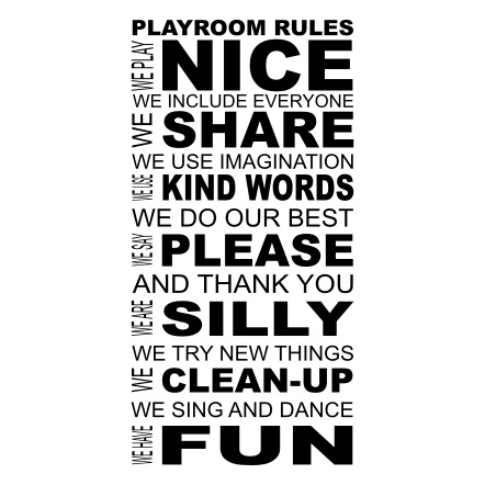  Napis na ścianę, naklejka - Playroom Rules...We Do Fun - 184